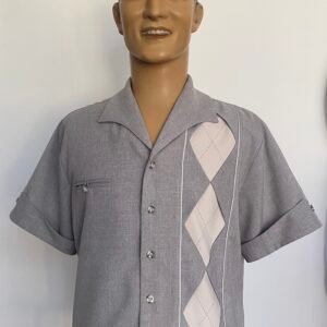 Motor Kulture Clothing, Embroidery Diamond Shirt in Light Grey.