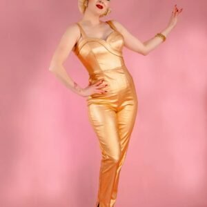 Rebel Love Clothing, Hollywood Lurex Jumpsuit in Gold.