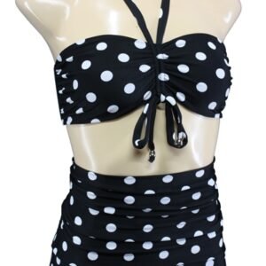 Aloha Beachwear,Bandeau Bikini Black Dots Vintage High Waist.