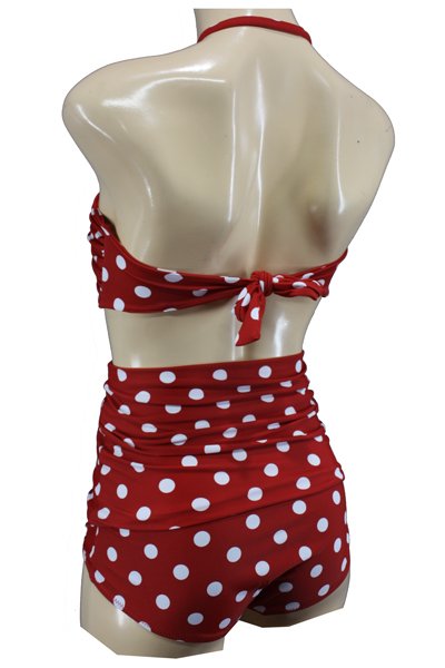 Aloha Beachwear,Bandeau Bikini Red Dots Vintage High Waist. - Afbeelding 4