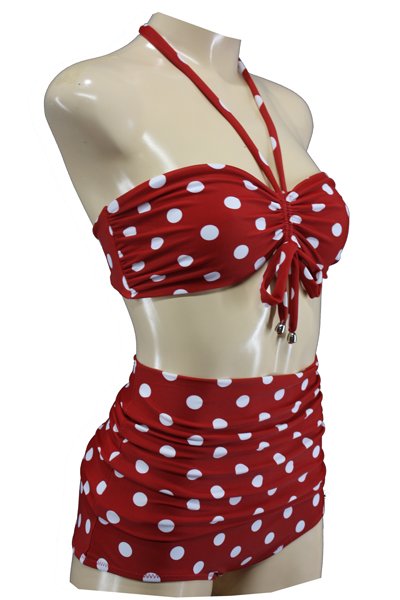 Aloha Beachwear,Bandeau Bikini Red Dots Vintage High Waist. - Afbeelding 3
