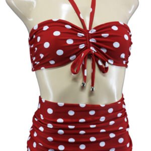 Aloha Beachwear,Bandeau Bikini Red Dots Vintage High Waist.