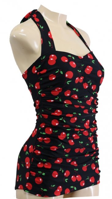 Aloha Beachwear,Vintage Pinup Badpak Black Cherry.